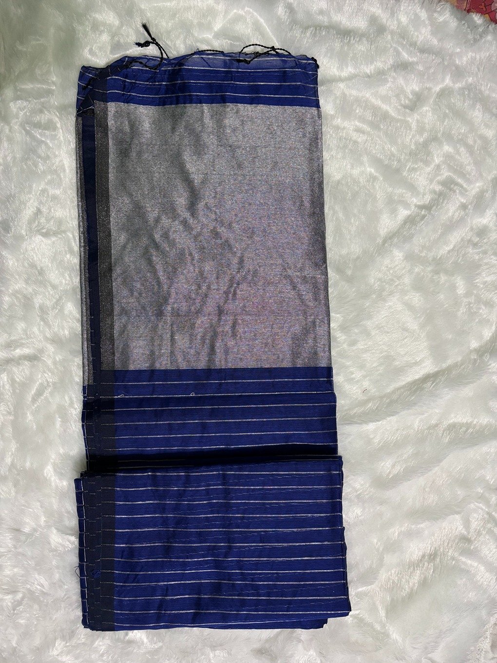 Navy Blue Silver Zari Linen Silk Saree